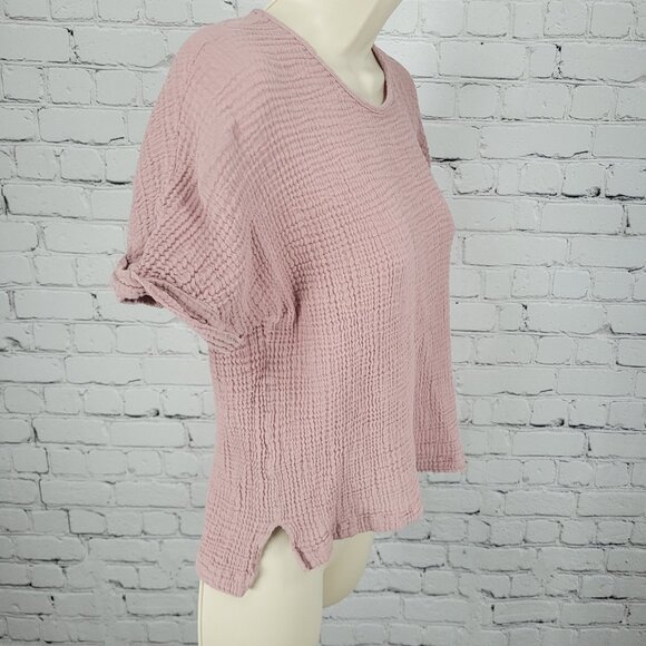 Decjuba Muted Pink 100% Cotton Muslin Short Cuffed Sleeve Top Size Small S - Picture 12 of 12